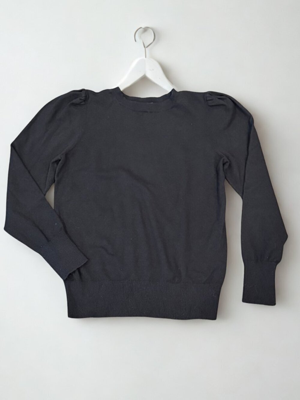 Marled Black Puff Sleeve Knit Sweater Size S